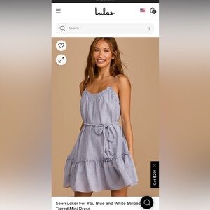 Lulus Seersucker Blue and White Striped Tiered Mini Dress